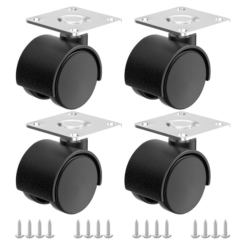 ANDUTEES 1 Inch Small Casters Set of 4, Plastic Black Nylon Low Profile Wheels Swivel Mini Casters for Furniture, Baby Bed, Kitchen, Cabinet, Table (with Stainless Steel Screws) - Image 1